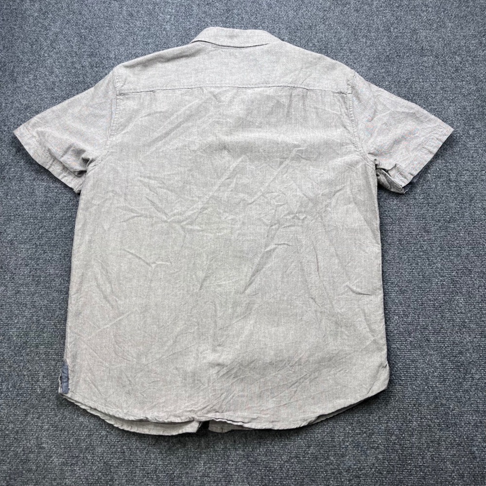 Free Planet Chambray Button Down Casual Grey Short Sleeve Shirt
